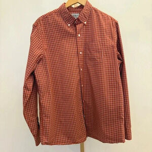 L.L. Bean Men's L Orange Check Long Sleeve Button-Up Shirt Casual